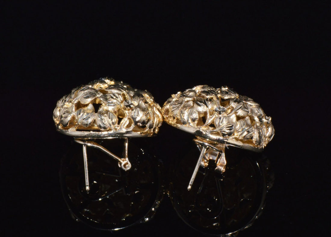 Stunning SAK Italy 14K Solid Gold Faceted Cluster Earrings