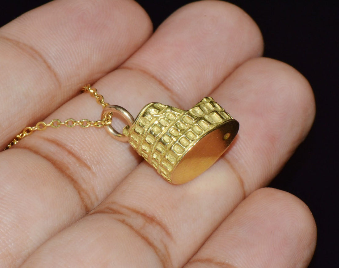 Italian 18K Solid Gold Roman Colosseum Charm Pendant