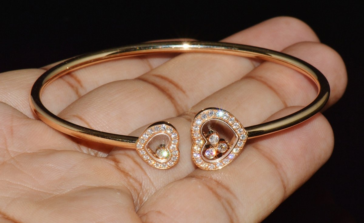 Authentic Chopard Happy Diamonds Icons 0.54CT Diamond Heart Open Bangle Bracelet 18K Rose Gold