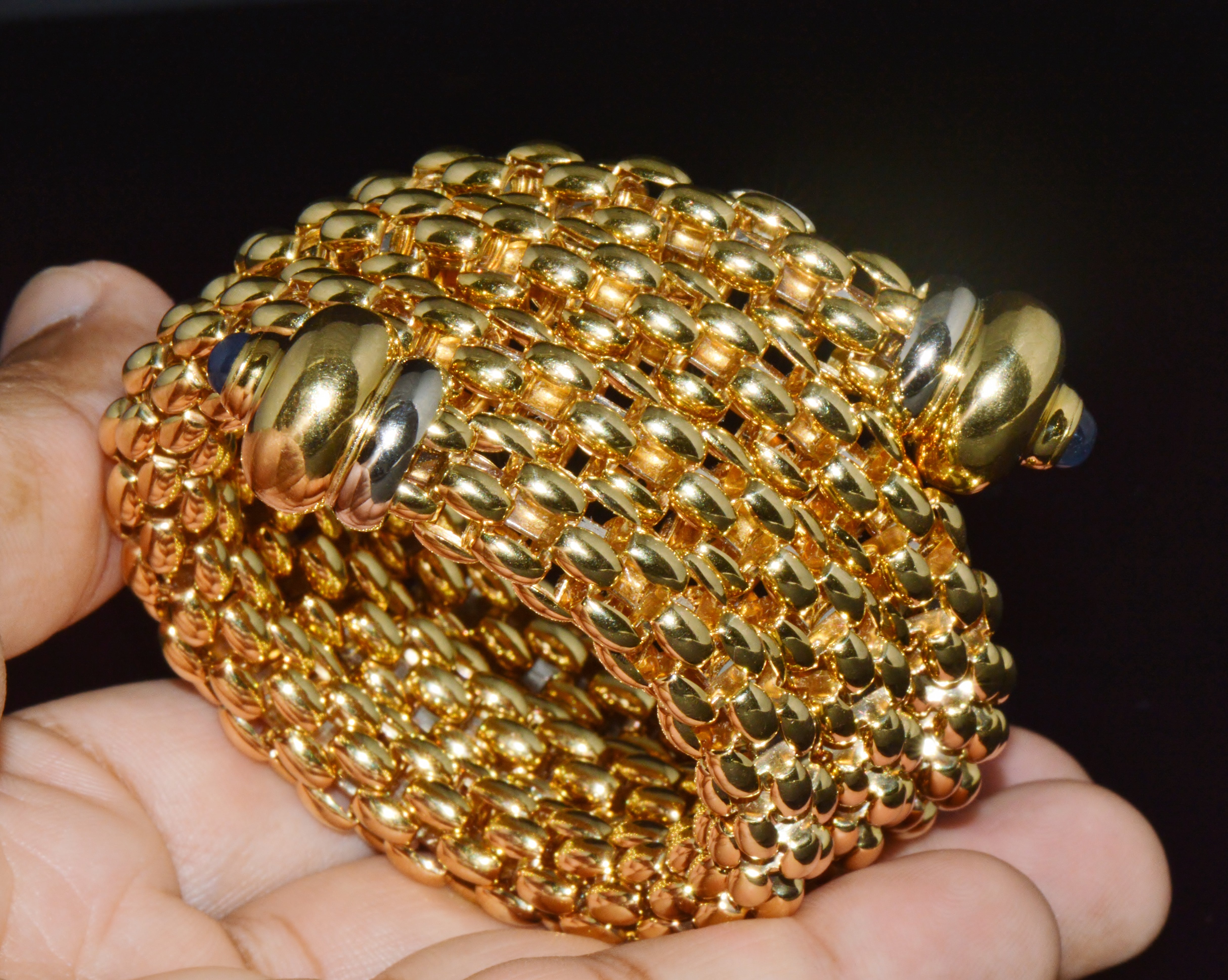 Italian FOPE Flex’it Blue Sapphire Woven Triple Wrap Bangle Bracelet in 18K Yellow & White Gold