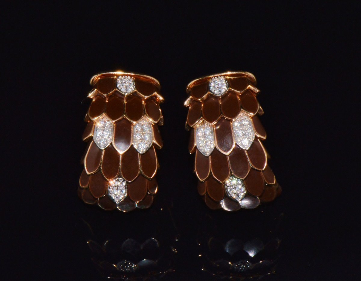 Vintage Roberto Coin Animalier 0.32CT Natural Diamond Feather Earrings in Solid 18K Rose & White Gold