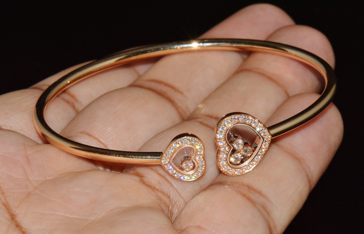 Authentic Chopard Happy Diamonds Icons 0.54CT Diamond Heart Open Bangle Bracelet 18K Rose Gold