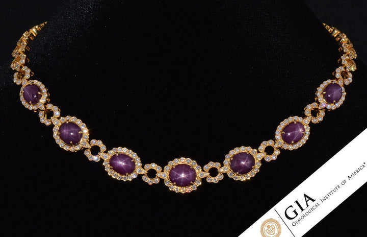 GIA Certified Natural 57.52CTS VS F Diamond Star Ruby 18K Solid Gold Necklace