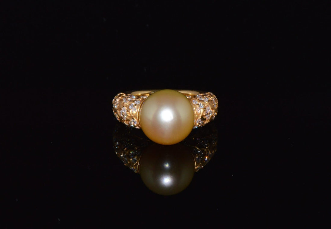 Certified Natural 1.31Cts VS F Diamond 13MM South Sea Pearl 18K Solid Gold Ring