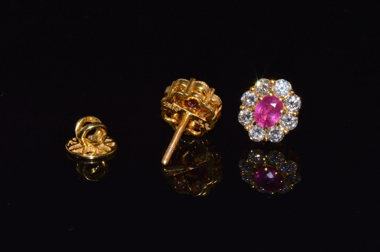 GIA Natural 2.12CTS VS F Diamond Madagascar Ruby 18K Gold Cluster Halo Earrings