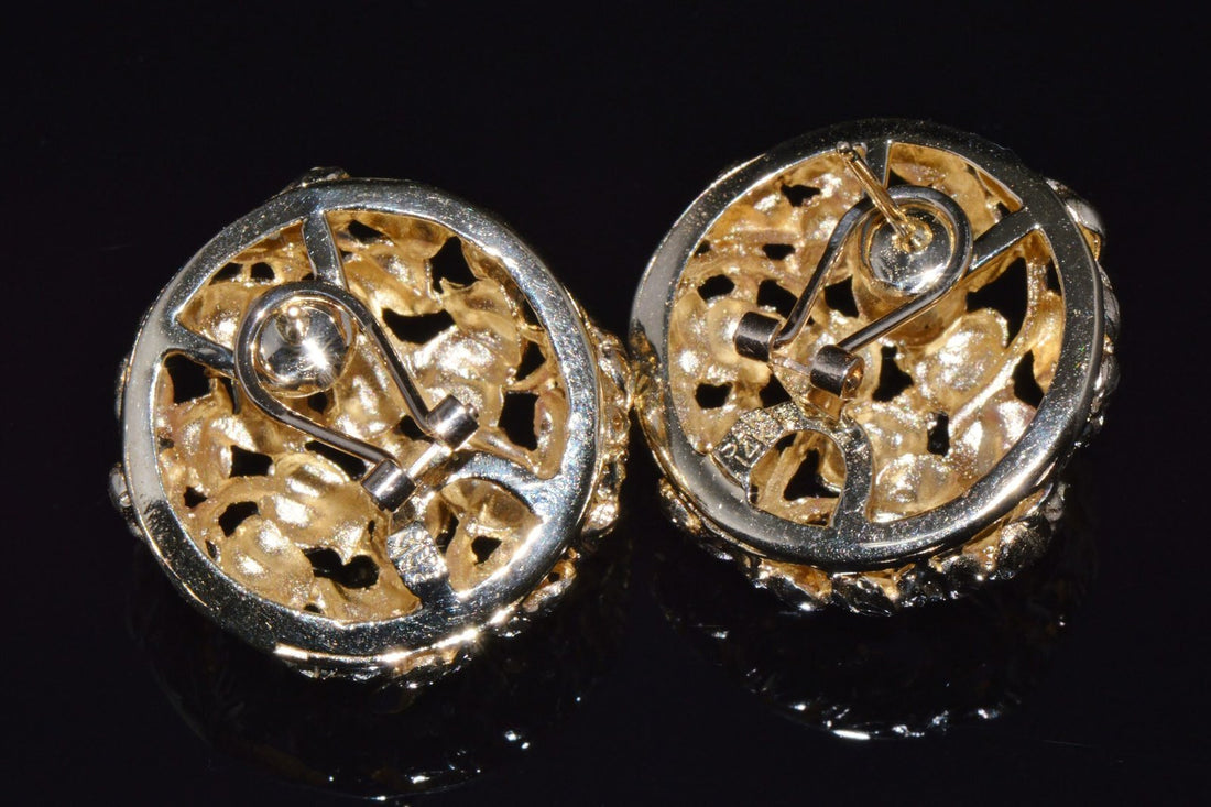 Stunning SAK Italy 14K Solid Gold Faceted Cluster Earrings