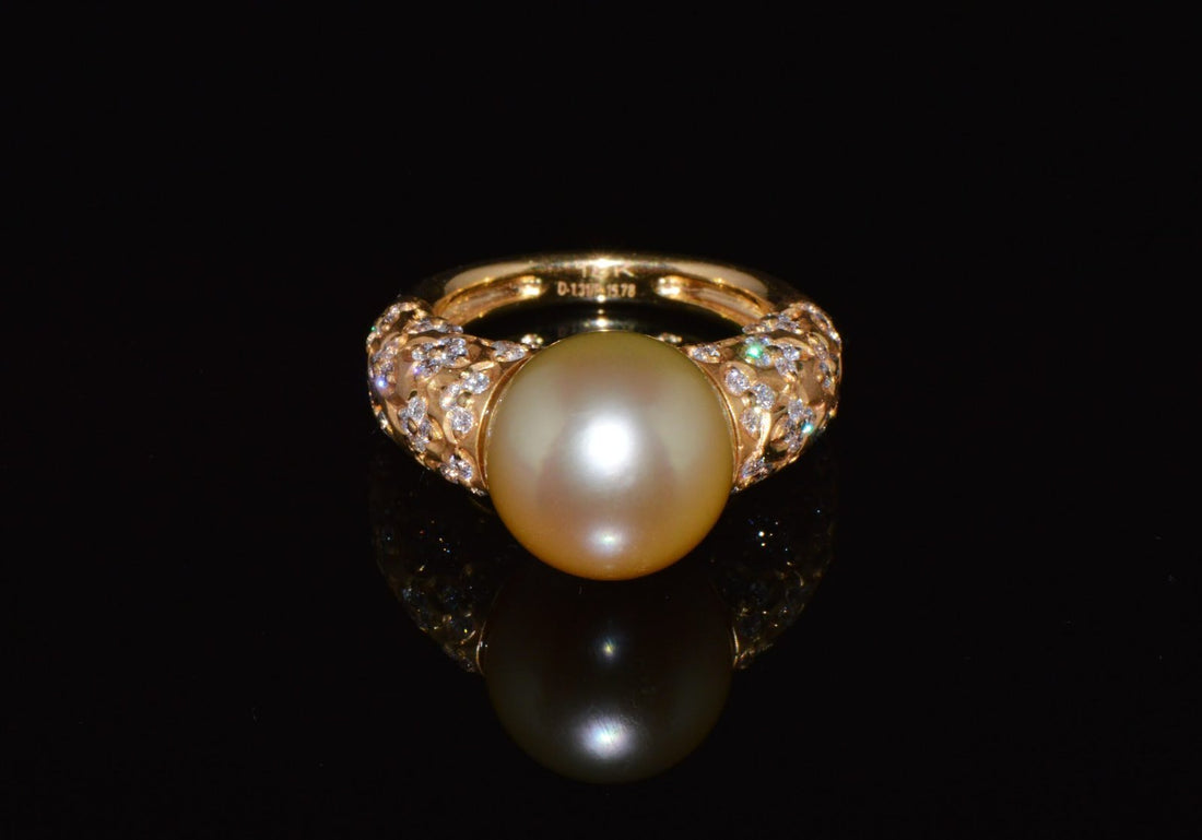 Certified Natural 1.31Cts VS F Diamond 13MM South Sea Pearl 18K Solid Gold Ring