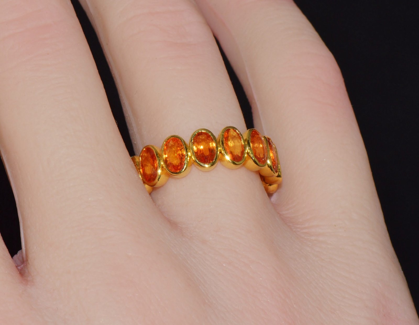 Certified Natural 5.04Cts Orange Sapphire Solid 18K Gold Eternity Band Ring Sz 6.5