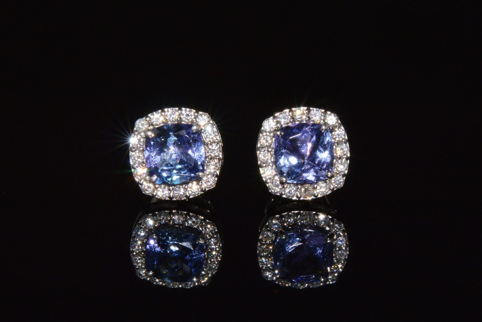 Certified Natural 2.35CTS VS F Diamond Tanzanite Halo Stud Earrings
