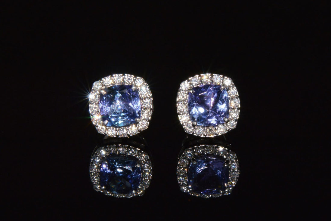 Certified Natural 2.35CTS VS F Diamond Tanzanite Halo Stud Earrings