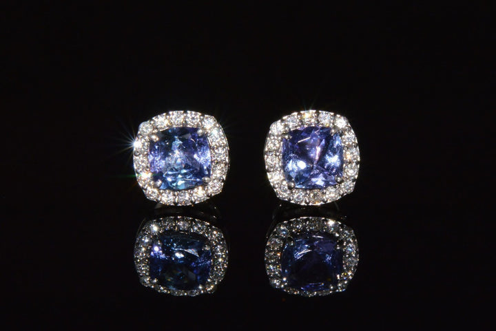 Certified Natural 2.35CTS VS F Diamond Tanzanite Halo Stud Earrings