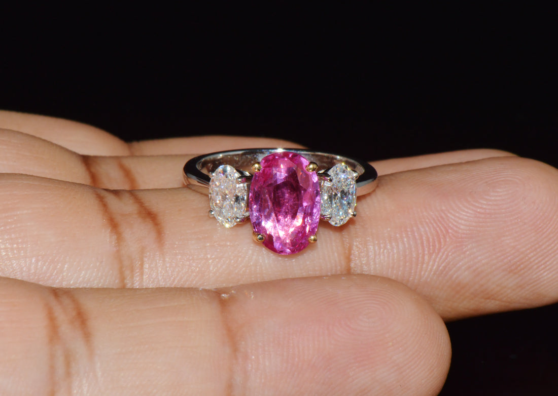 Gia Certified 3.68Ct Madagascar Pink Sapphire E VVS Diamond Solid 950 Platinum 18k Gold Ring