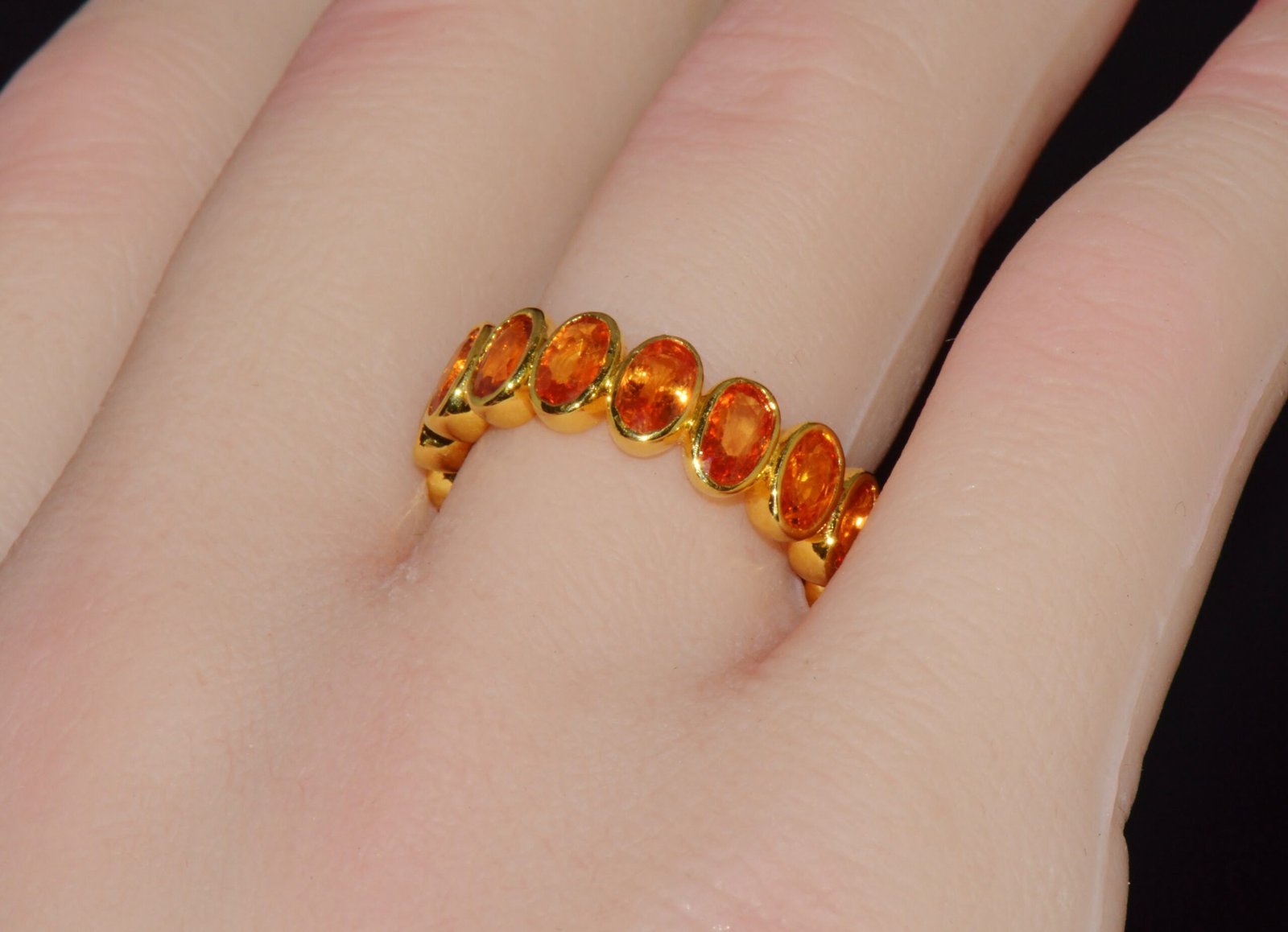 Certified Natural 5.04Cts Orange Sapphire Solid 18K Gold Eternity Band Ring Sz 6.5