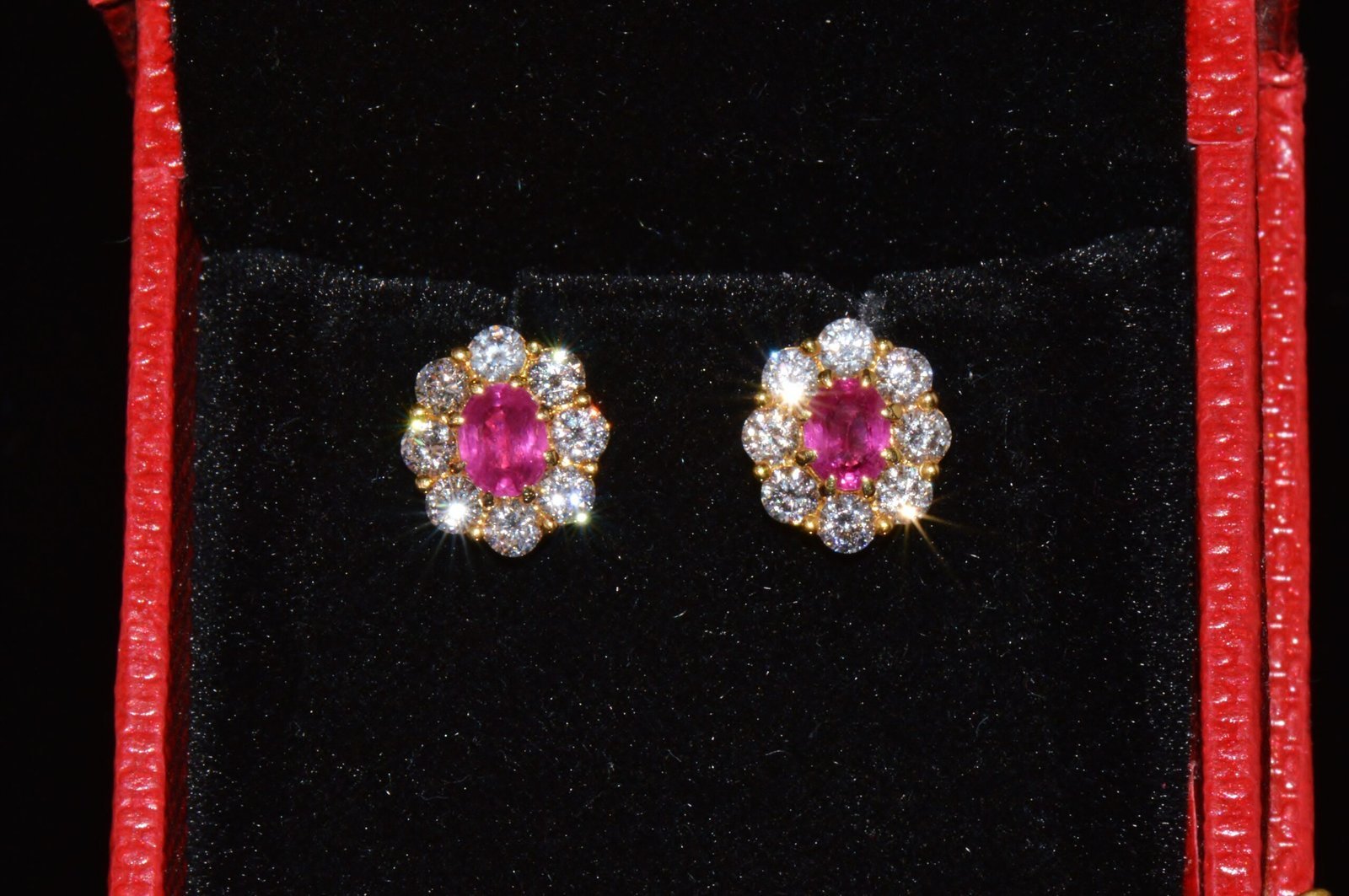 GIA Natural 2.12CTS VS F Diamond Madagascar Ruby 18K Gold Cluster Halo Earrings
