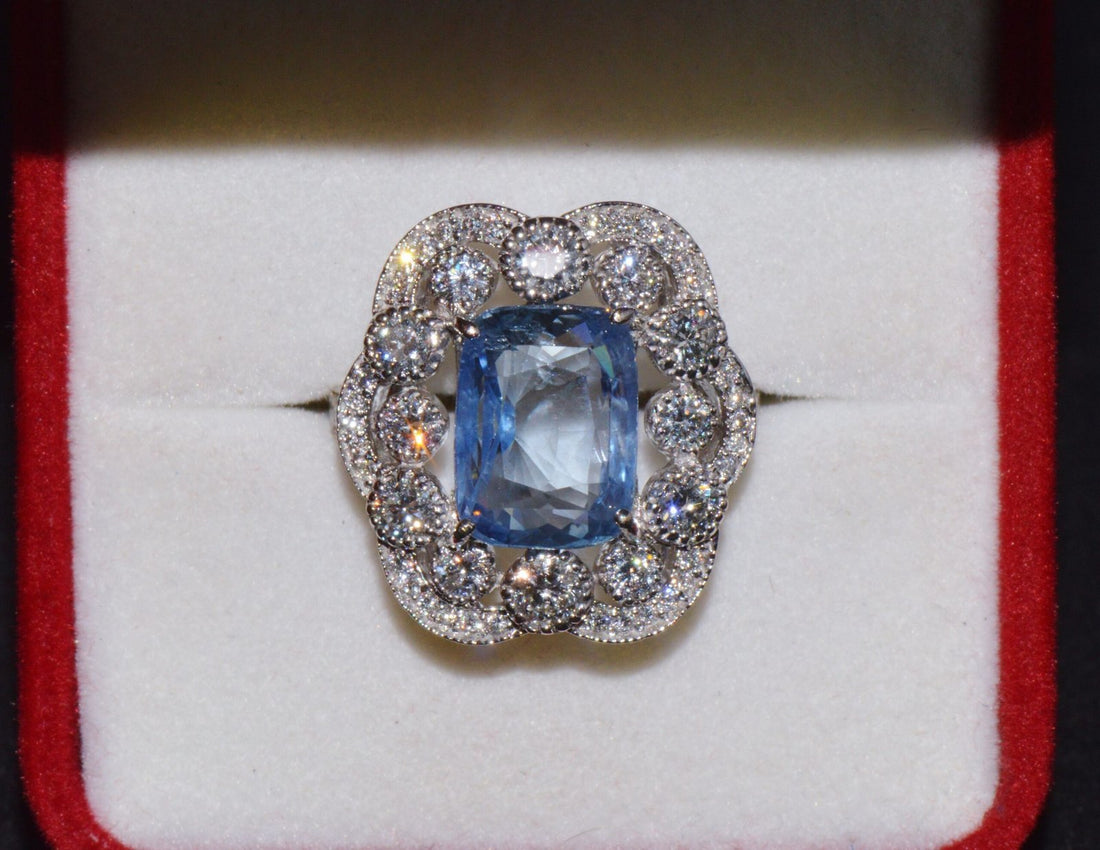 GIA Natural 9.66CTS VS F Diamond No Heat Blue Sapphire 750 18K Gold Cocktail Ring