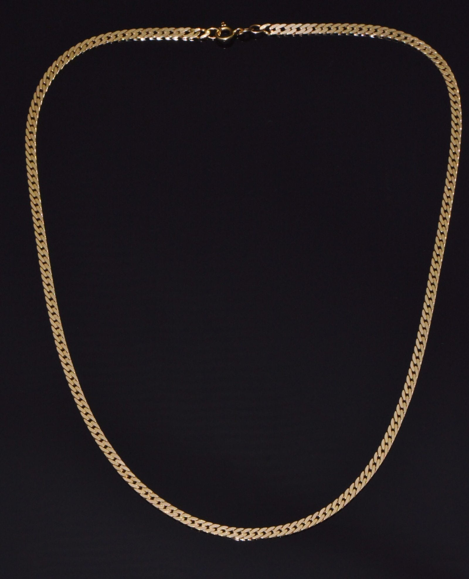 Italian 14K Solid Yellow Gold Faceted Flat Curb Chain Necklace