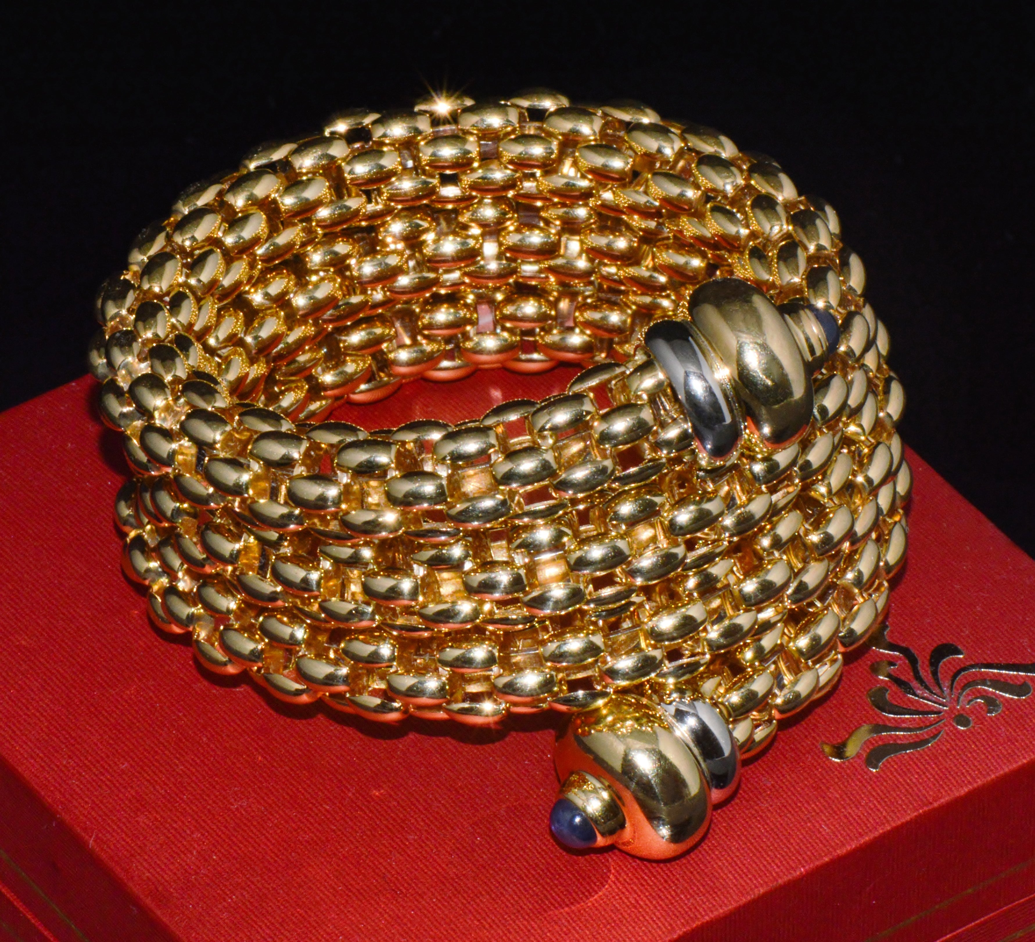 Italian FOPE Flex’it Blue Sapphire Woven Triple Wrap Bangle Bracelet in 18K Yellow & White Gold