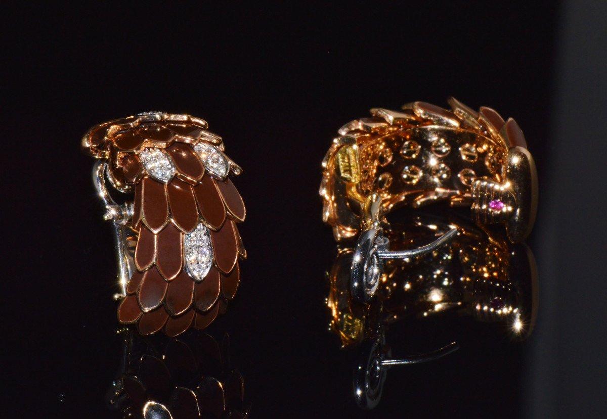 Vintage Roberto Coin Animalier 0.32CT Natural Diamond Feather Earrings in Solid 18K Rose & White Gold