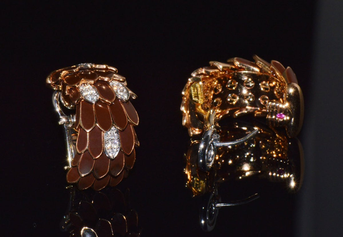 Vintage Roberto Coin Animalier 0.32CT Natural Diamond Feather Earrings in Solid 18K Rose & White Gold