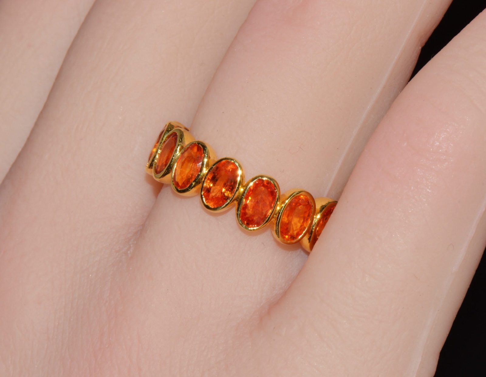 Certified Natural 5.04Cts Orange Sapphire Solid 18K Gold Eternity Band Ring Sz 6.5