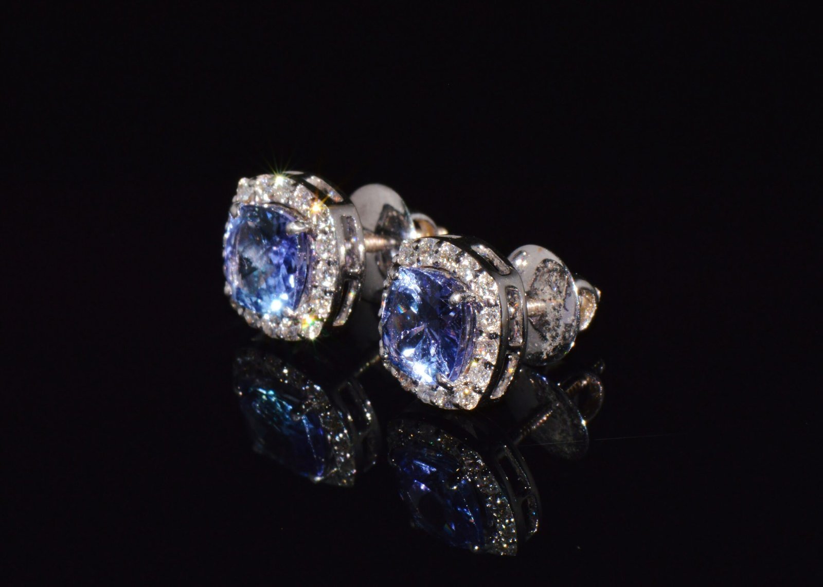 Certified Natural 2.35CTS VS F Diamond Tanzanite Halo Stud Earrings