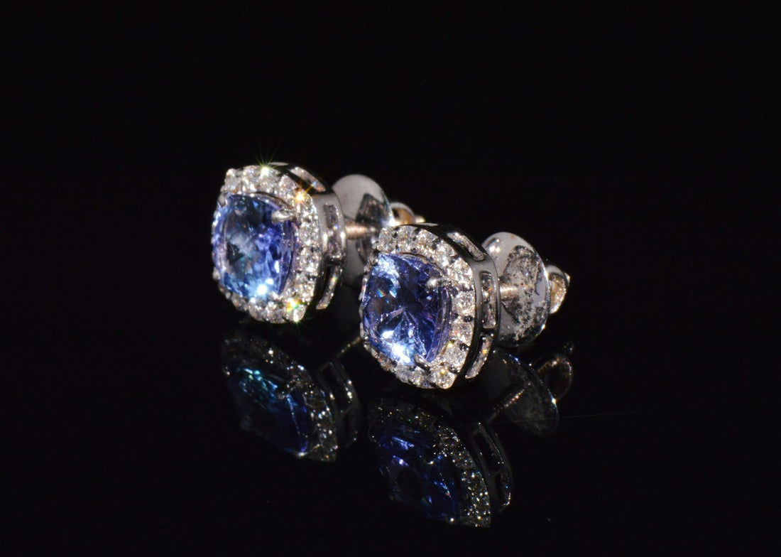 Certified Natural 2.35CTS VS F Diamond Tanzanite Halo Stud Earrings