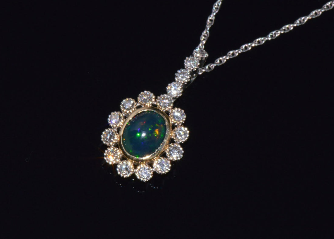 Certified Natural 2.77CTS VS F Diamond Black Opal 18K Solid Gold Pendant Necklace