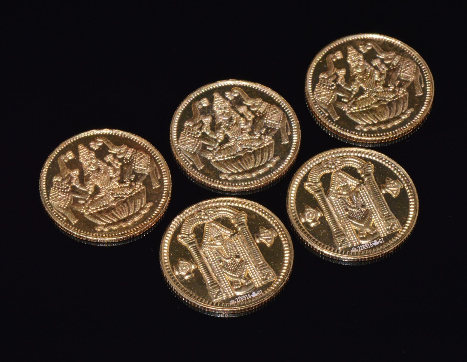 Asian Indian 916 22K Solid Gold Laxmi Balaji Reversible Coin Token Gift