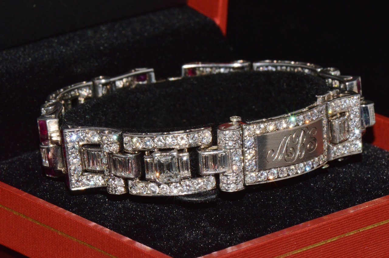 Waslikoff & Sons GIA Certified Natural 21.5Cts Burma Ruby Diamond Platinum Art Deco Bracelet