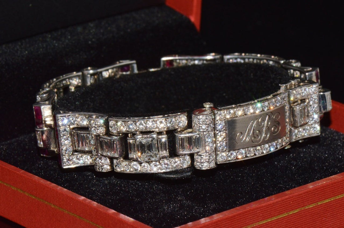 Waslikoff & Sons GIA Certified Natural 21.5Cts Burma Ruby Diamond Platinum Art Deco Bracelet