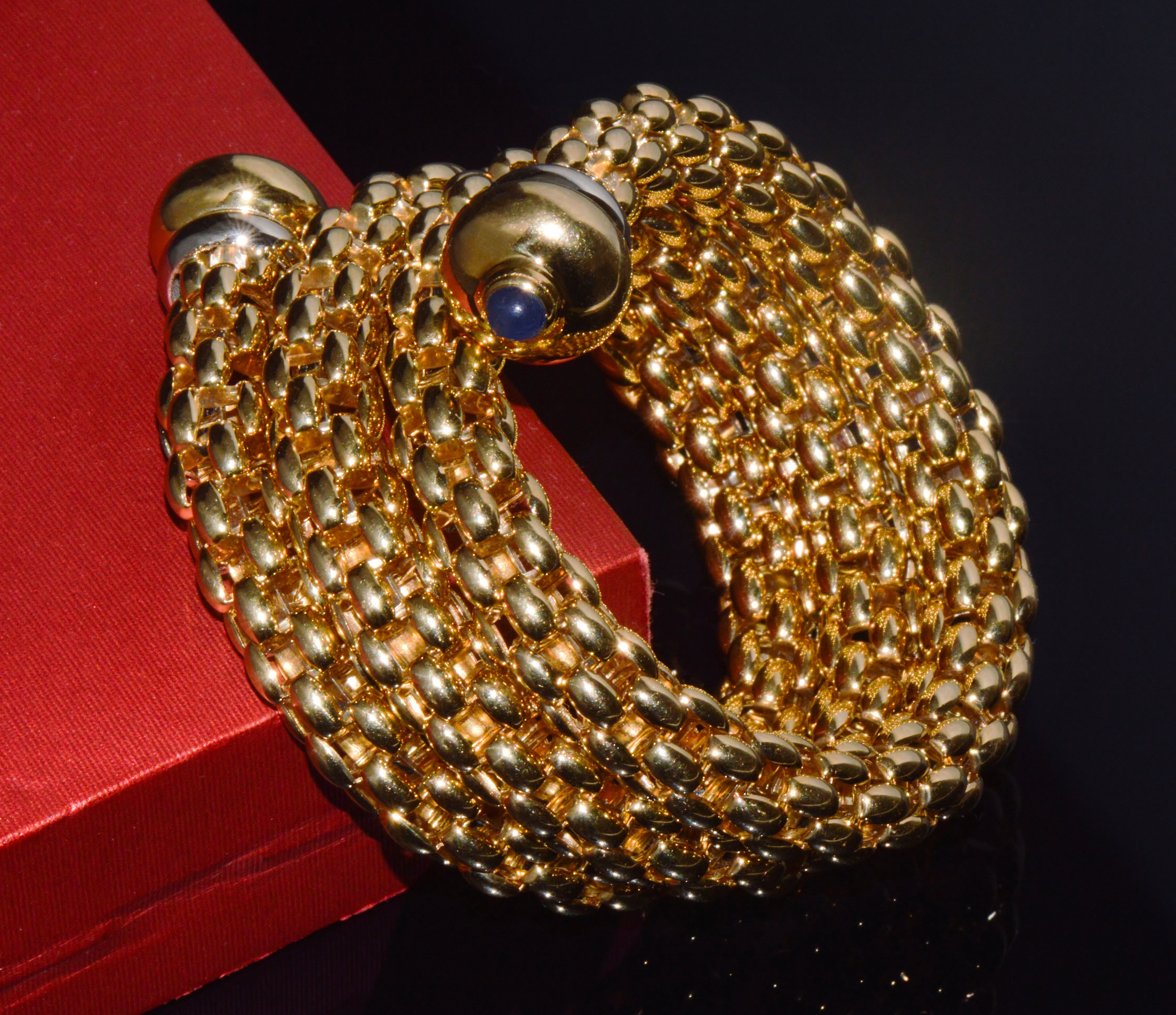 Italian FOPE Flex’it Blue Sapphire Woven Triple Wrap Bangle Bracelet in 18K Yellow & White Gold