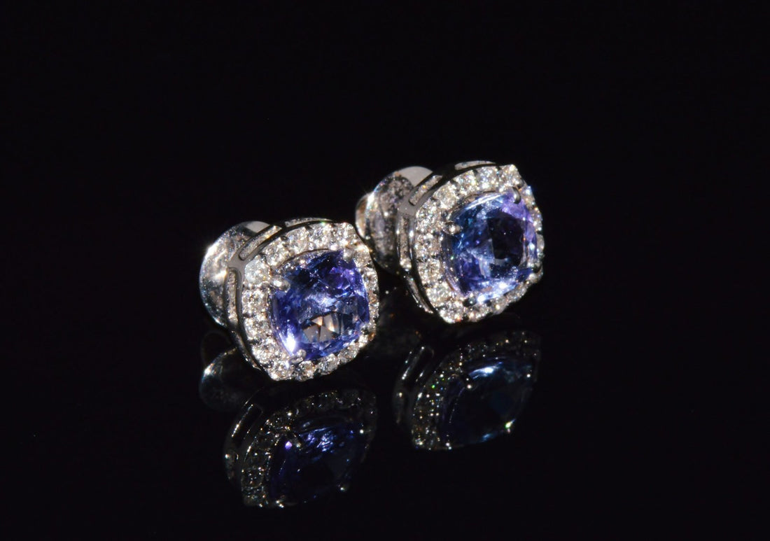 Certified Natural 2.35CTS VS F Diamond Tanzanite Halo Stud Earrings