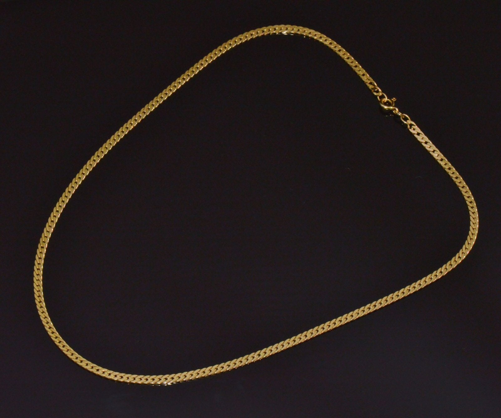 Italian 14K Solid Yellow Gold Faceted Flat Curb Chain Necklace