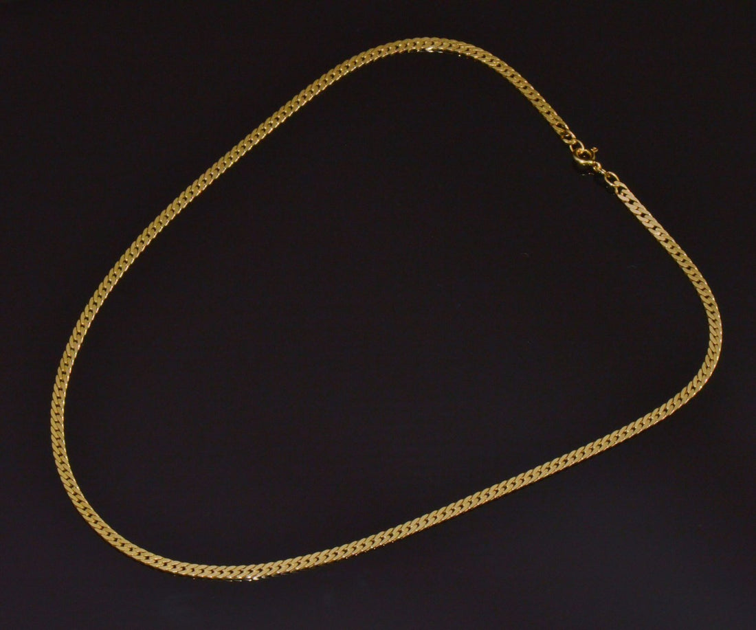 Italian 14K Solid Yellow Gold Faceted Flat Curb Chain Necklace