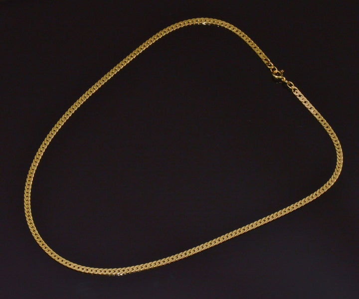 Italian 14K Solid Yellow Gold Faceted Flat Curb Chain Necklace