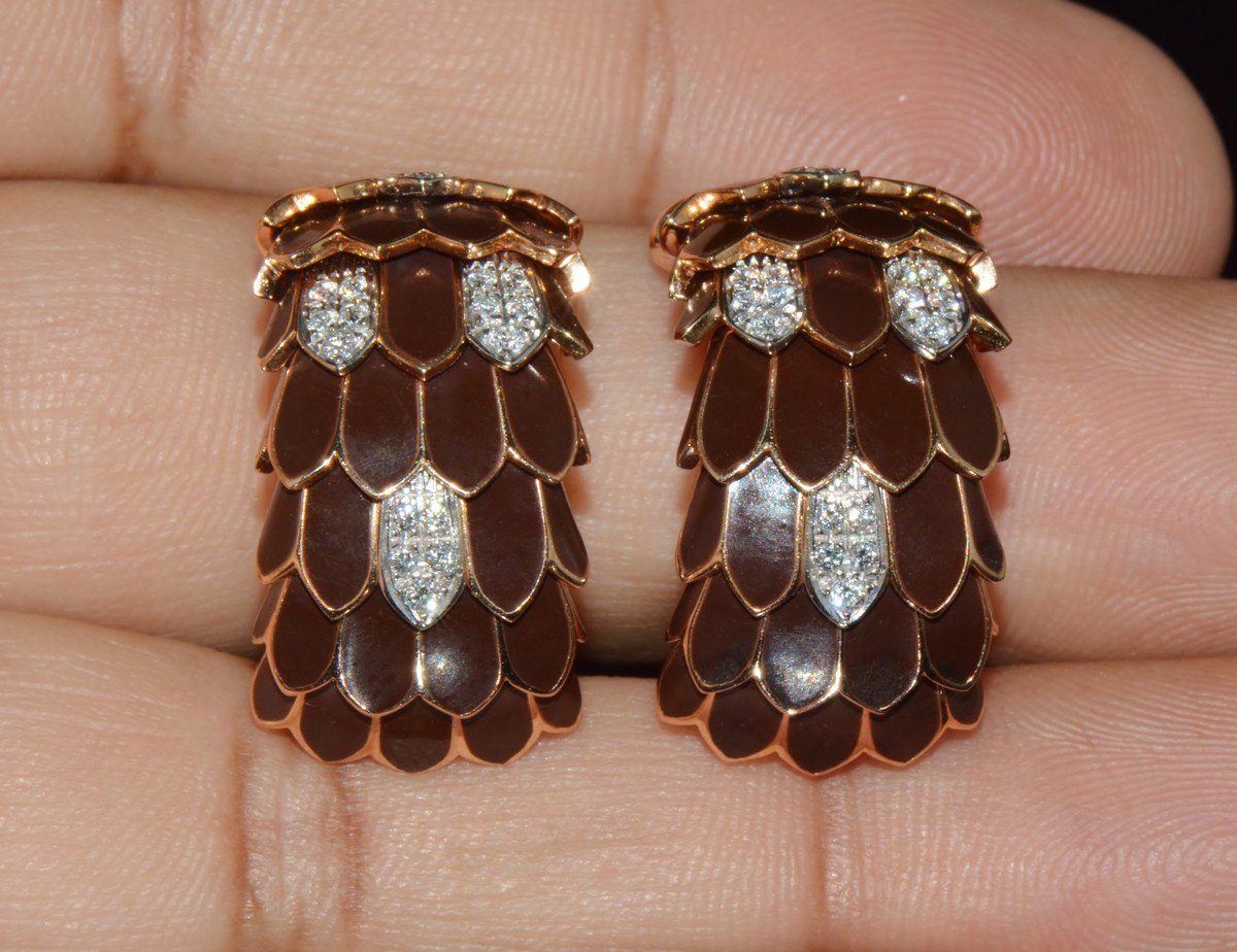 Vintage Roberto Coin Animalier 0.32CT Natural Diamond Feather Earrings in Solid 18K Rose & White Gold