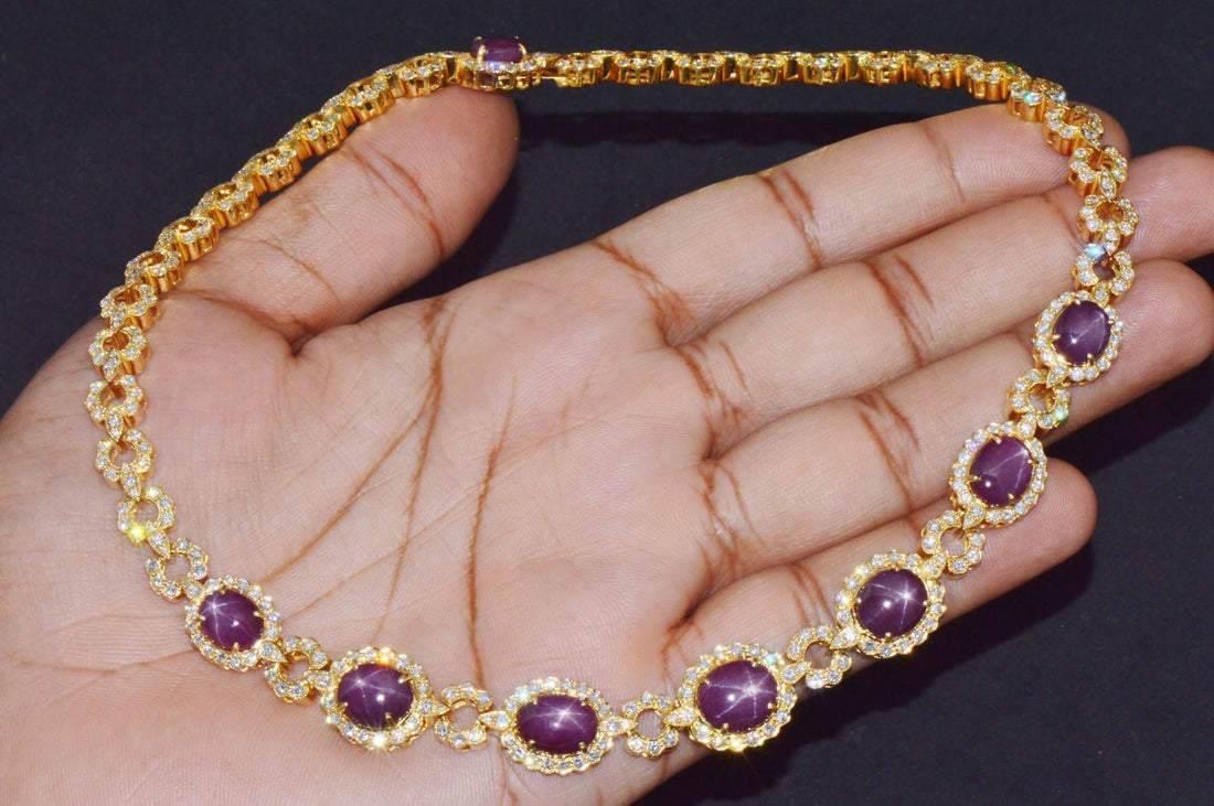 GIA Certified Natural 57.52CTS VS F Diamond Star Ruby 18K Solid Gold Necklace
