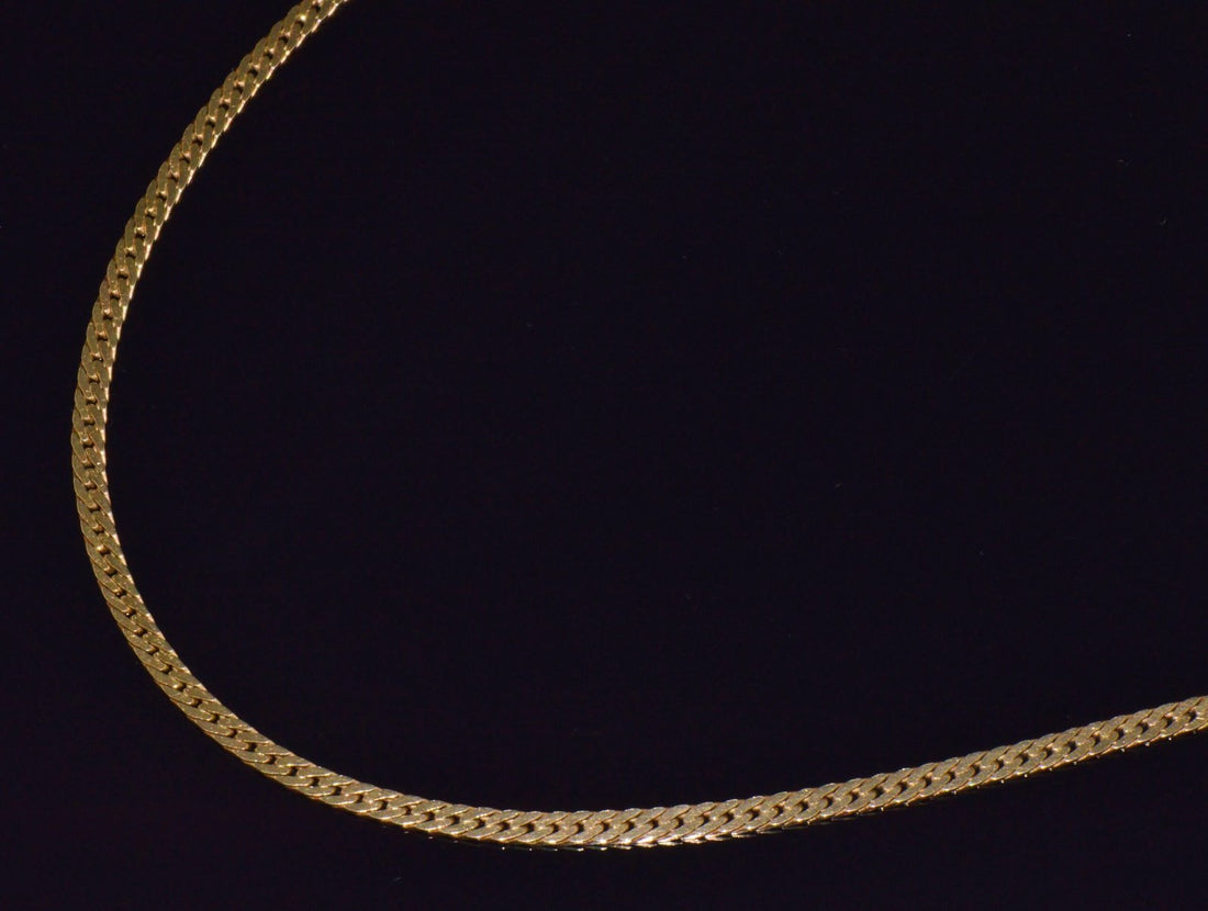 Italian 14K Solid Yellow Gold Faceted Flat Curb Chain Necklace