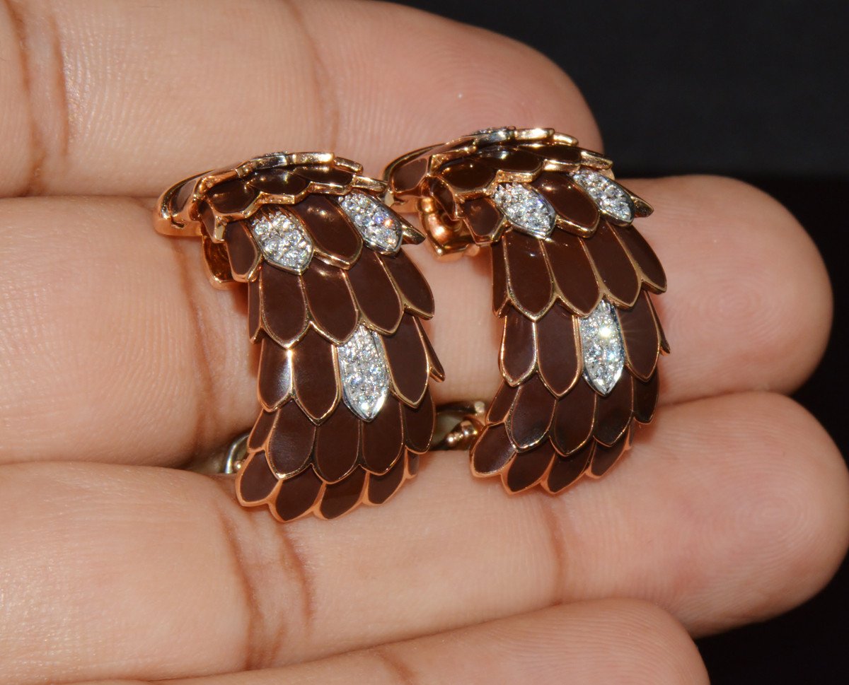 Vintage Roberto Coin Animalier 0.32CT Natural Diamond Feather Earrings in Solid 18K Rose & White Gold