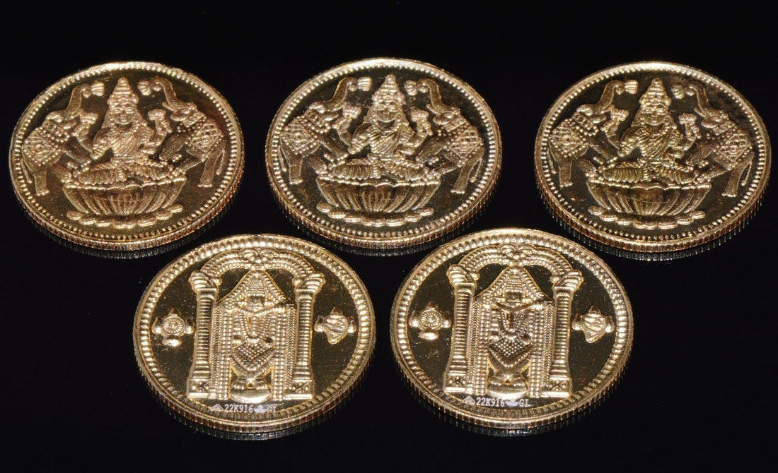 Asian Indian 916 22K Solid Gold Laxmi Balaji Reversible Coin Token Gift