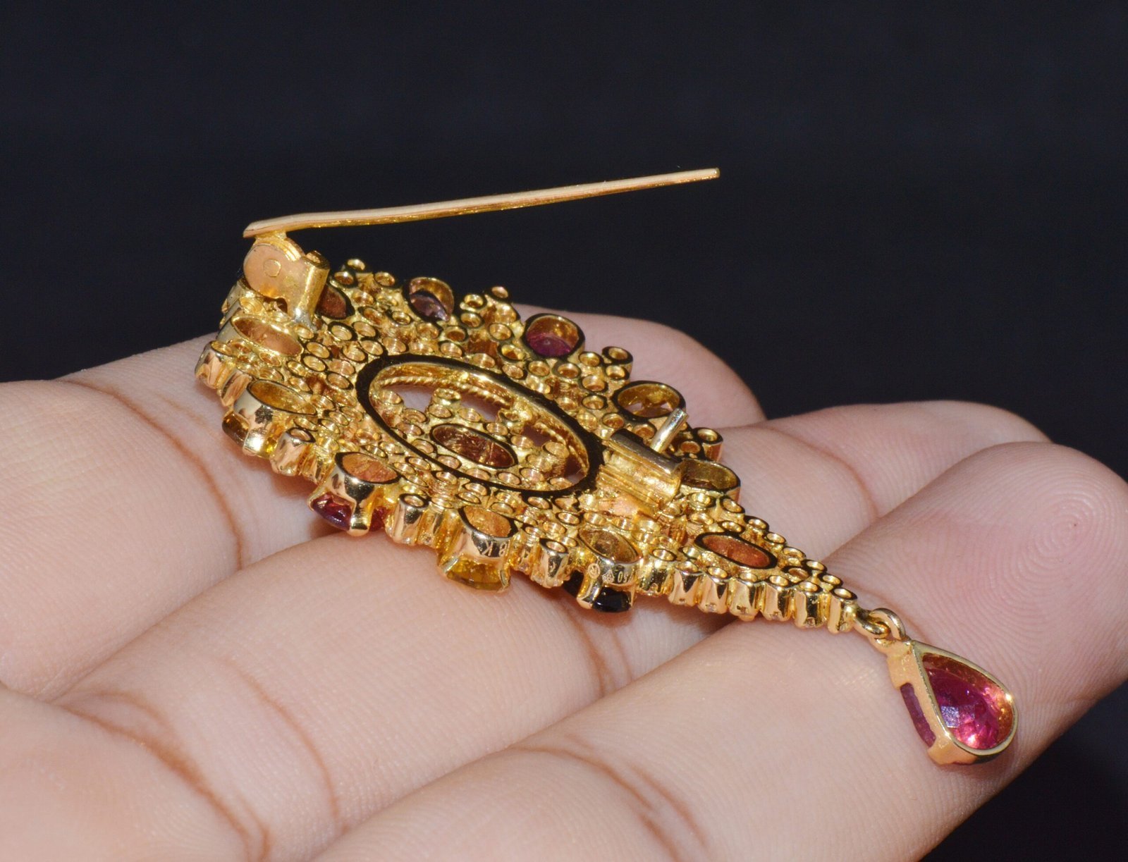 Certified Natural 10.46Cts VS G Diamond Multi Tourmaline 18K Gold Pendant Brooch
