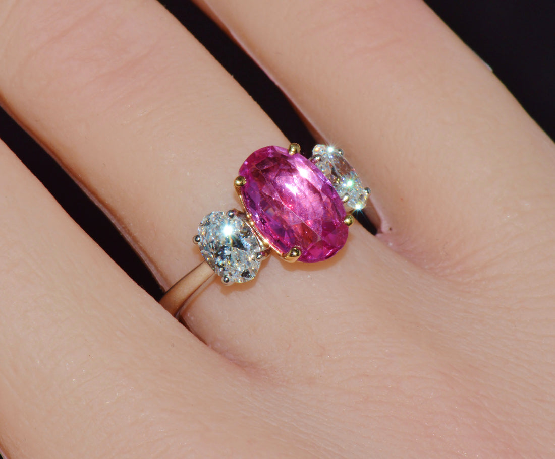 Gia Certified 3.68Ct Madagascar Pink Sapphire E VVS Diamond Solid 950 Platinum 18k Gold Ring