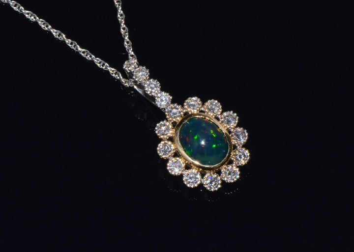 Certified Natural 2.77CTS VS F Diamond Black Opal 18K Solid Gold Pendant Necklace