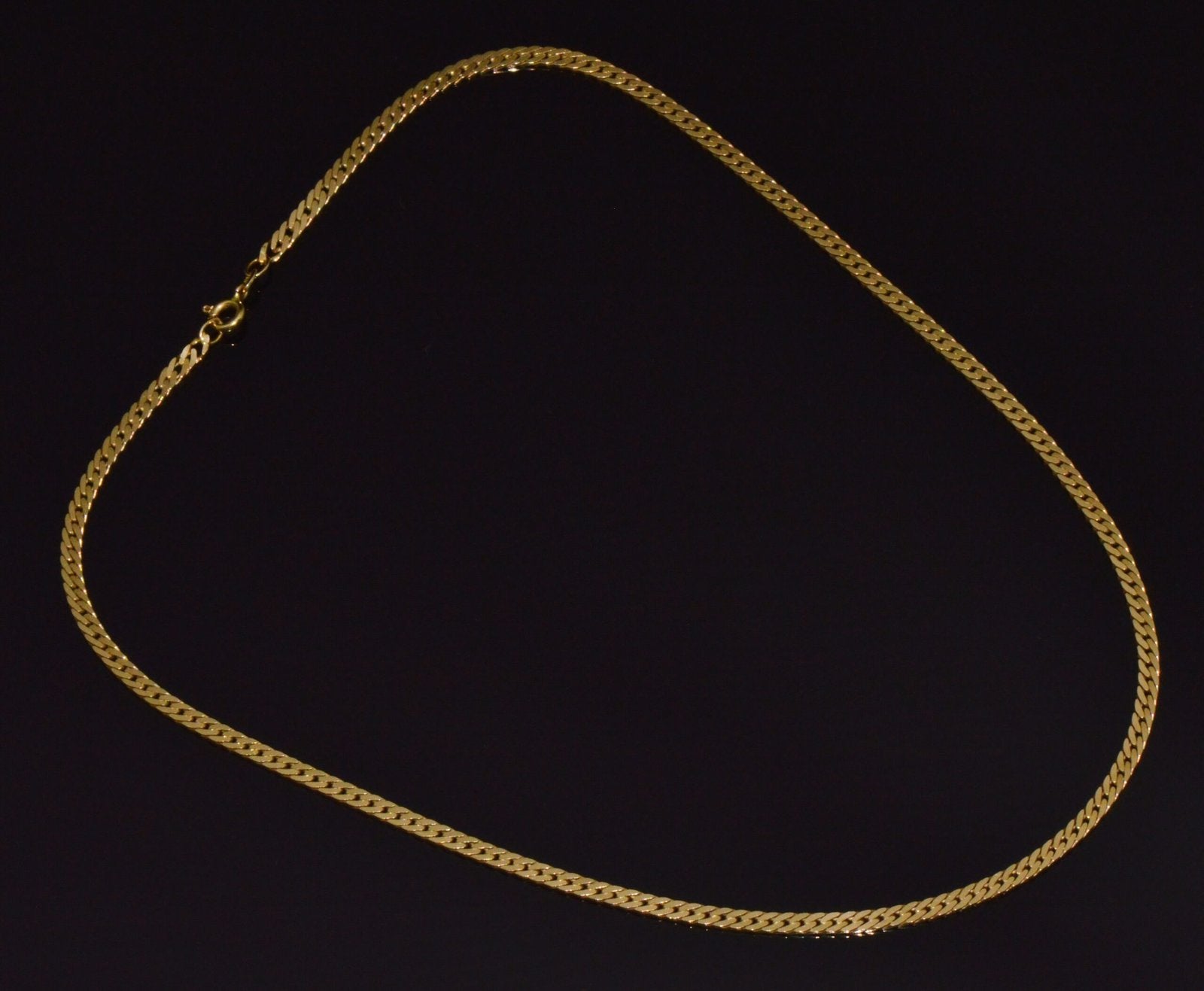 Italian 14K Solid Yellow Gold Faceted Flat Curb Chain Necklace