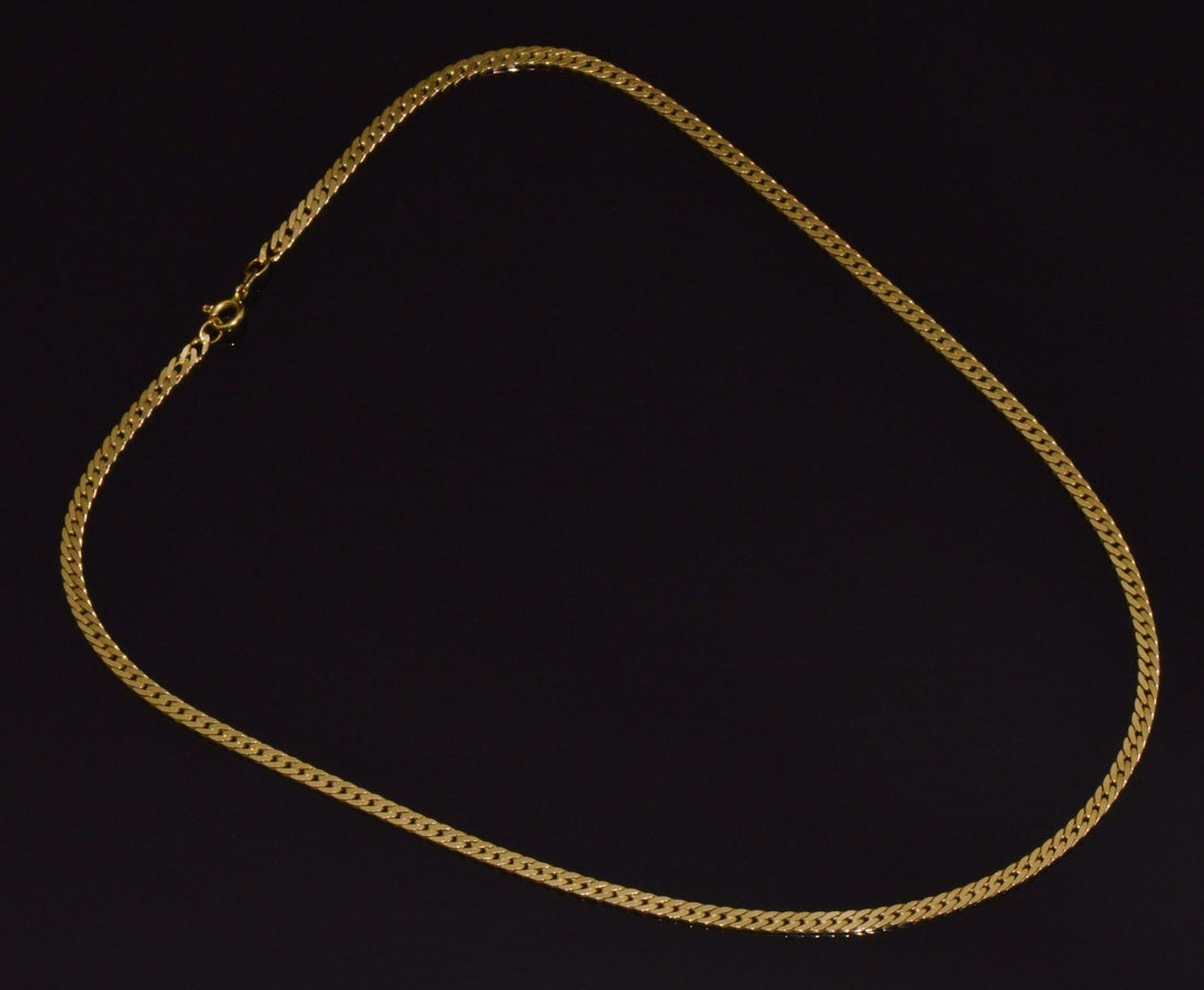 Italian 14K Solid Yellow Gold Faceted Flat Curb Chain Necklace