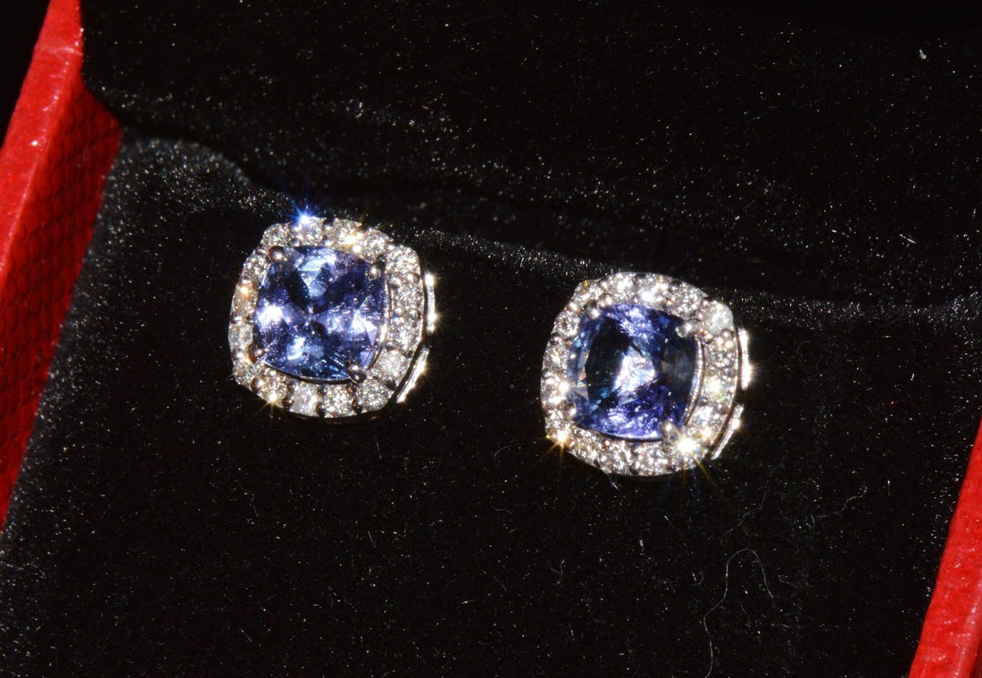 Certified Natural 2.35CTS VS F Diamond Tanzanite Halo Stud Earrings