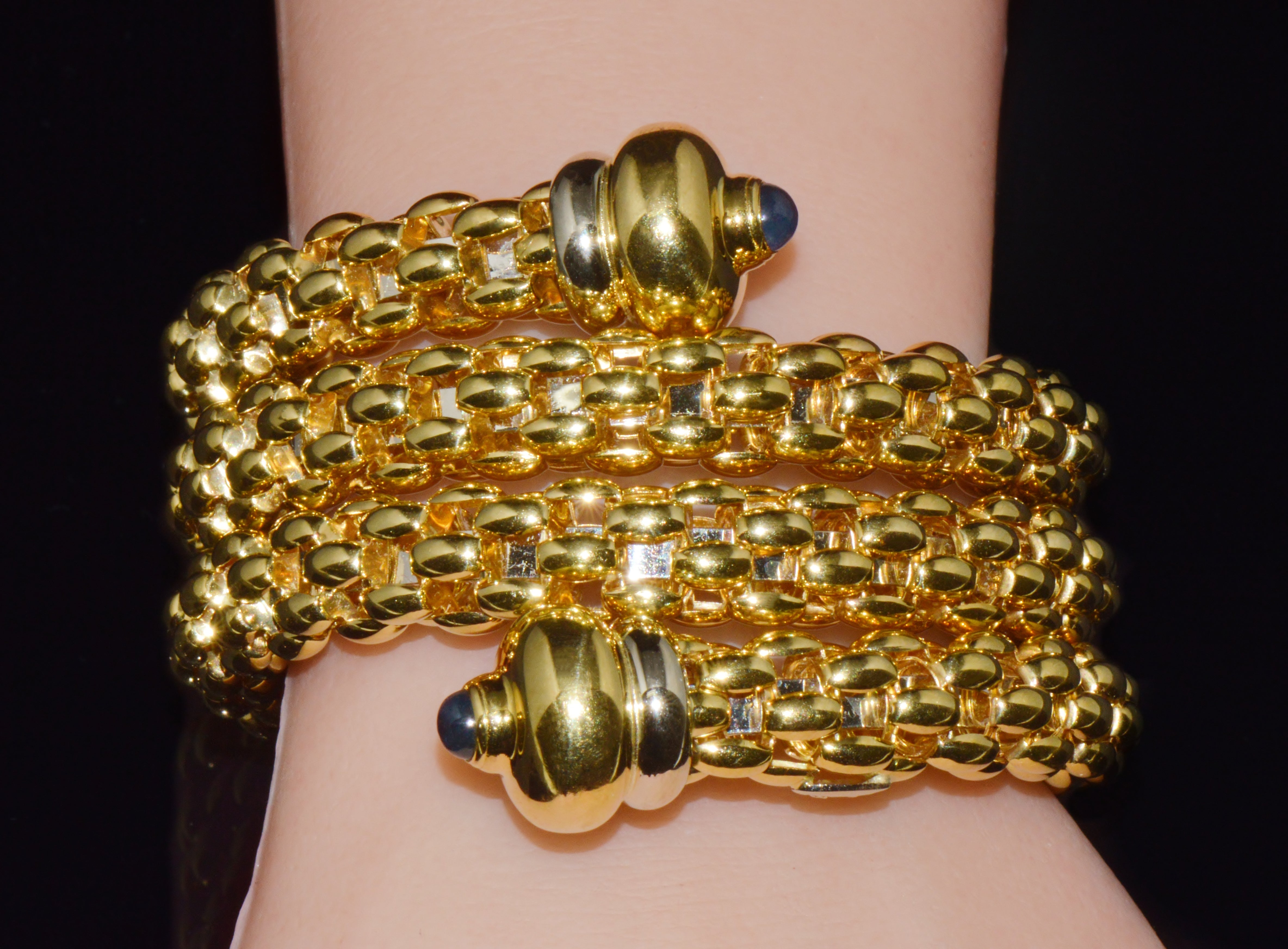 Italian FOPE Flex’it Blue Sapphire Woven Triple Wrap Bangle Bracelet in 18K Yellow & White Gold