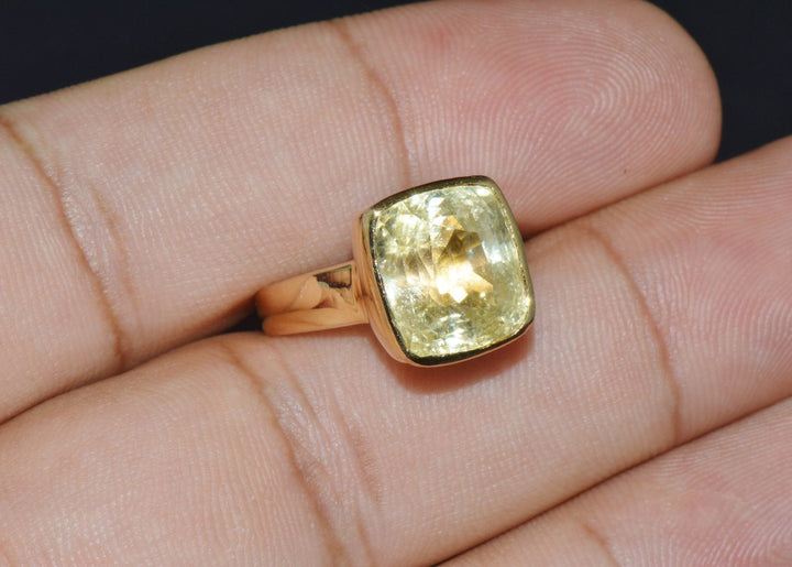 GIA Certified Natural 11.45cts Ceylon Yellow Sapphire 18K Solid Gold Bezel Dome Ring