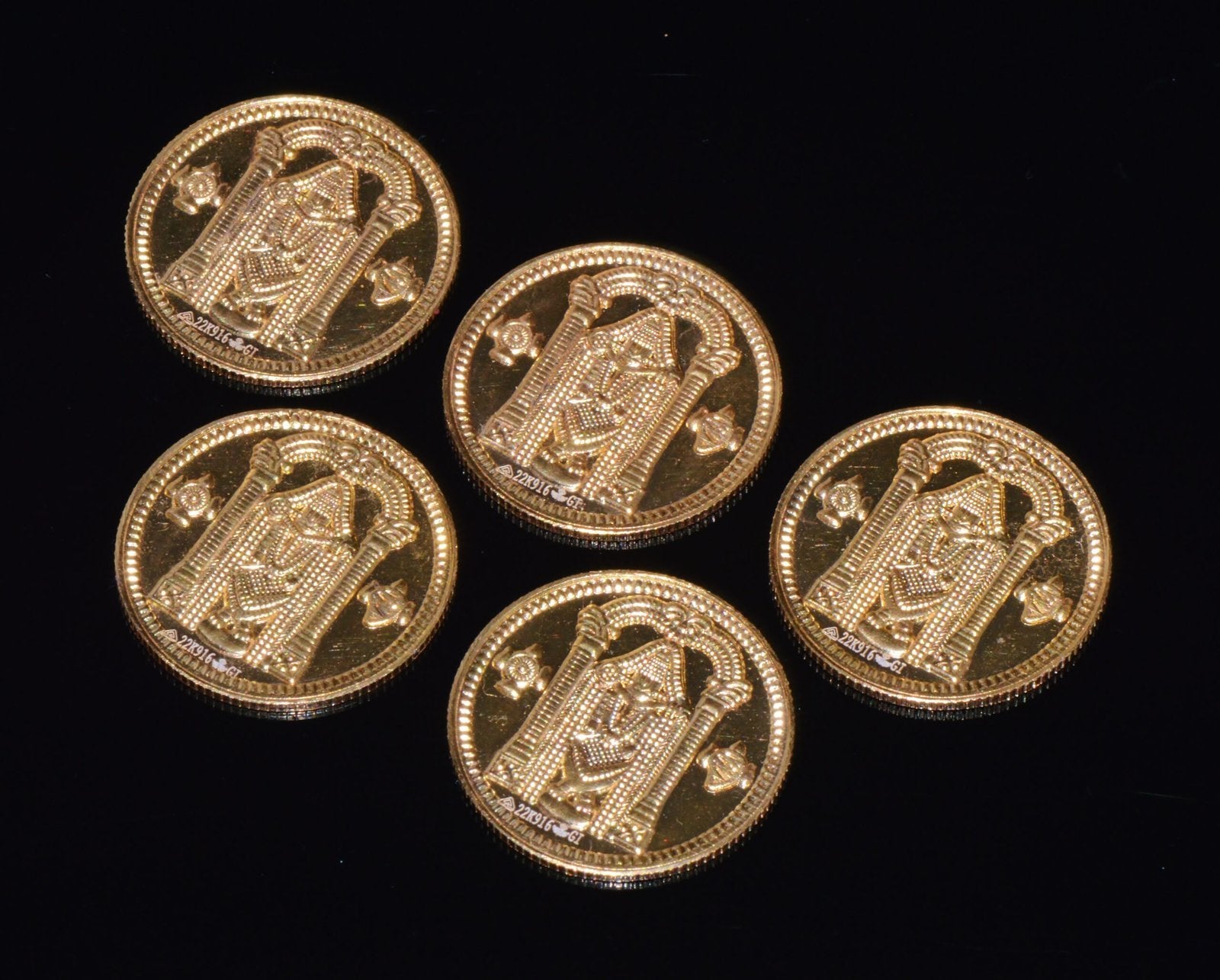 Asian Indian 916 22K Solid Gold Laxmi Balaji Reversible Coin Token Gift