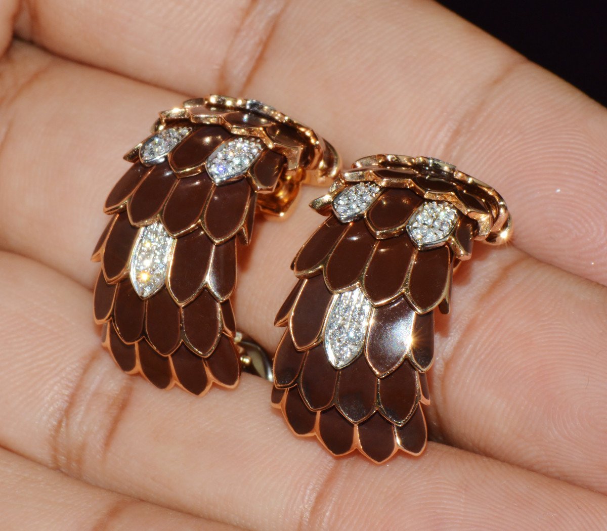 Vintage Roberto Coin Animalier 0.32CT Natural Diamond Feather Earrings in Solid 18K Rose & White Gold